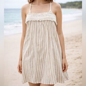 Lulus Boho Dress Lace Beach Cream White Striped Women’s Short XL